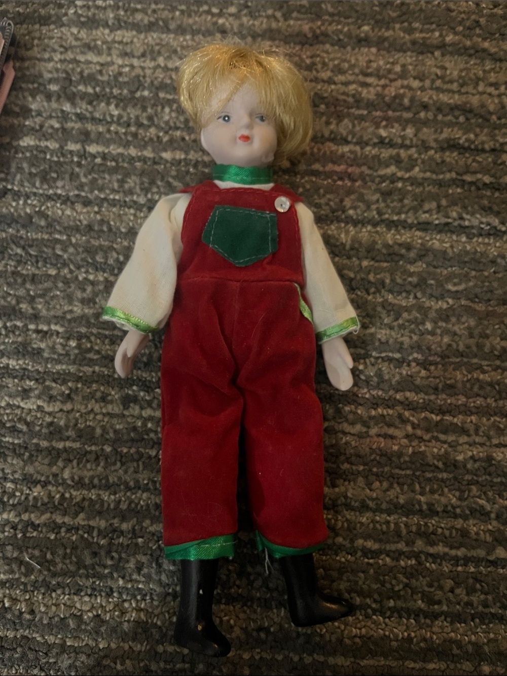 Vintage Child Doll with Christmas Colors and Blonde Hair